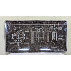 Williams Sonoma 2011 Tire Bouchon Ceramic Corkscrew Blueprint Tray Barware 15x8